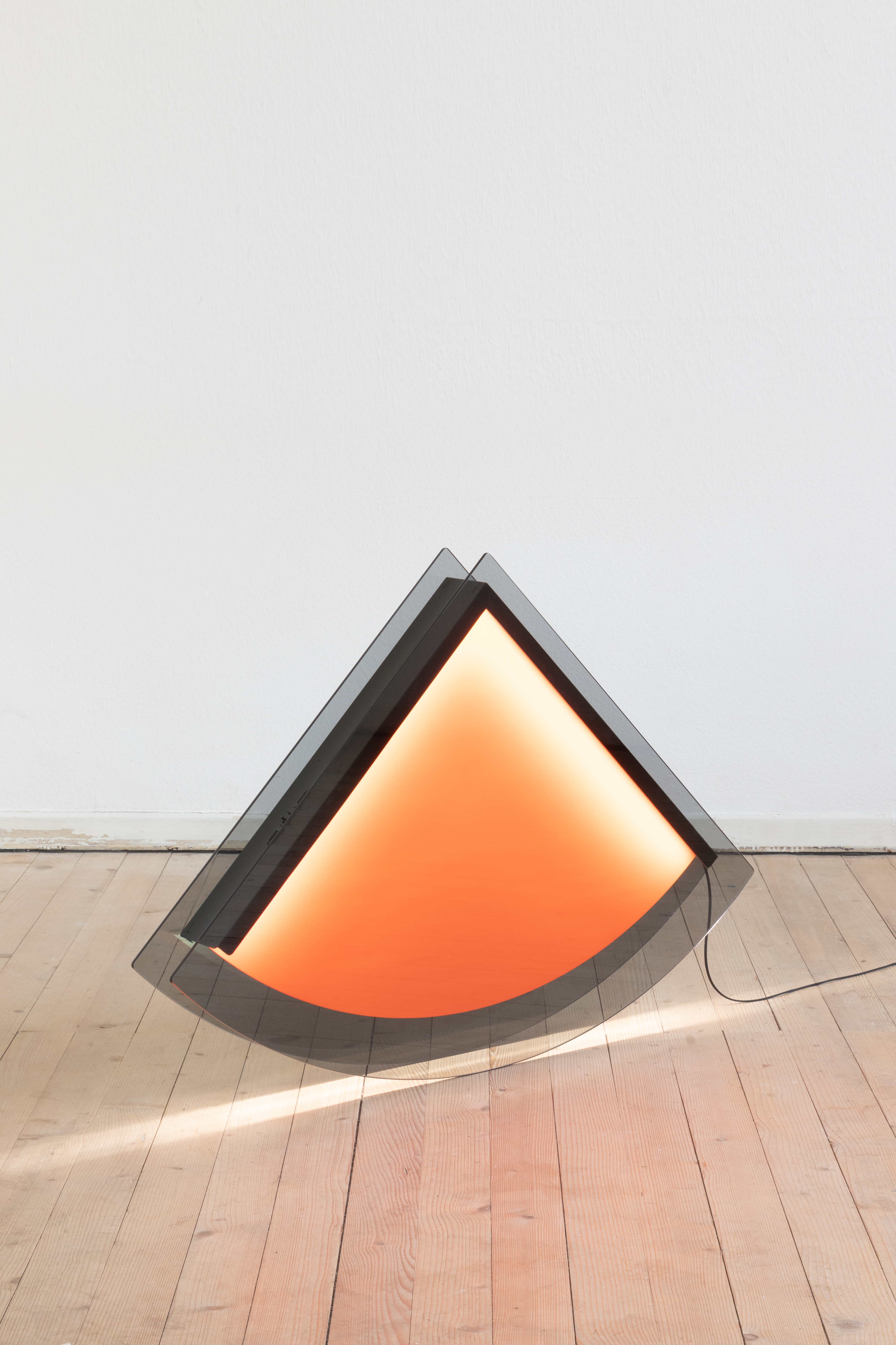 Christoph Hauf, *Mid-Rise*, glass, aluminium, led panel, 105×74×10cm
